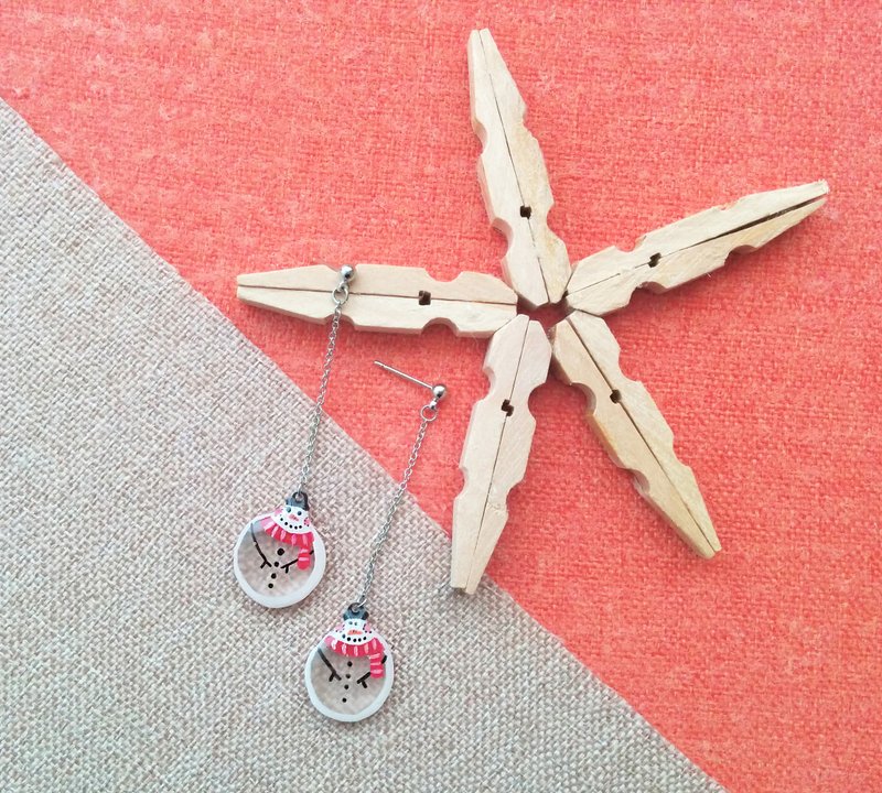 冬日系列耳环- 小雪人-手绘-圣诞礼物-水彩E038 - 耳环/耳夹 - 压克力 