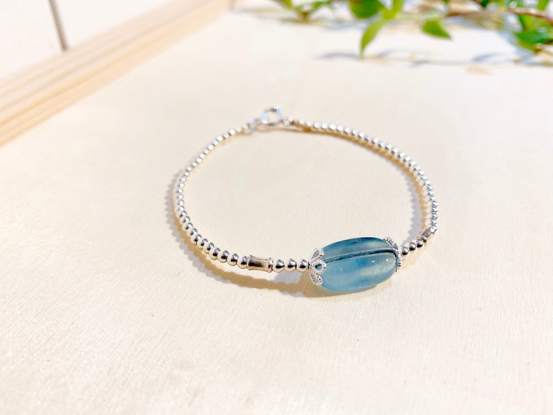 Ops Aquamarine silver bracelet -海水蓝宝/舒压/原矿/疗愈/幸运 - 手链/手环 - 宝石 蓝色