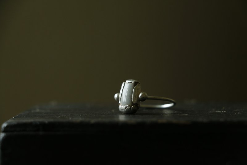 纯银方陶双珠银戒 - 戒指 - 纯银 银色