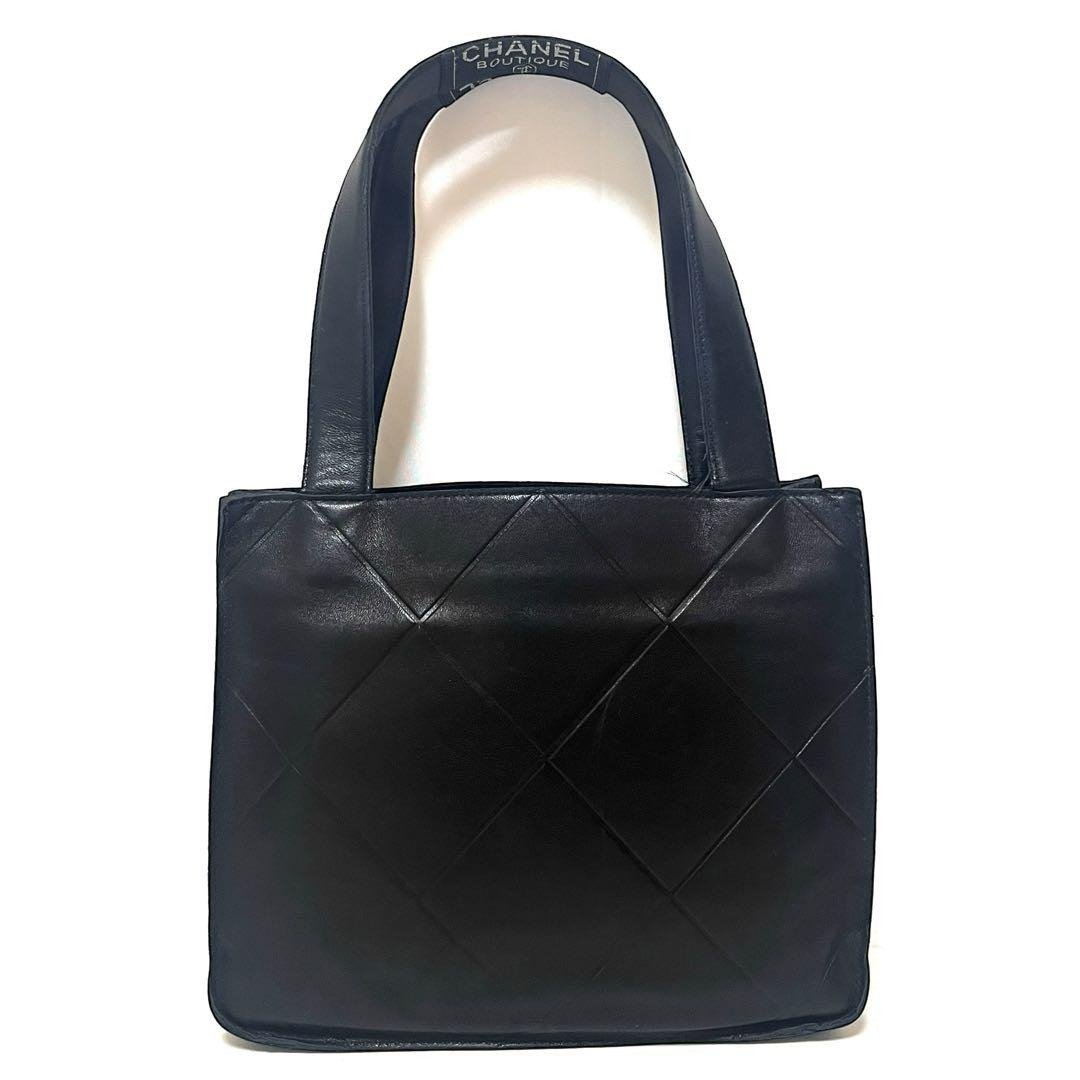 正品 CHANEL 香奈儿 经典菱格纹 迷你托特包 缝线皮革 黑色 中古 - 手提包/手提袋 - 真皮 黑色