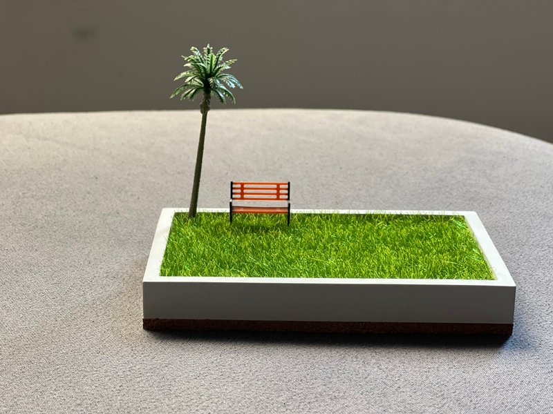 2026 NEW 摸摸微景观草地水泥置物盘 树与椅 套组 - 摆饰 - 水泥 白色