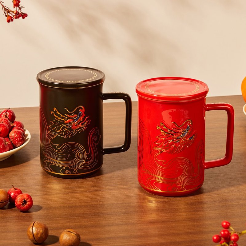 彩云龙高杯 / 含盖 / 描金 / 3色 480ml - 咖啡杯/马克杯 - 瓷 白色