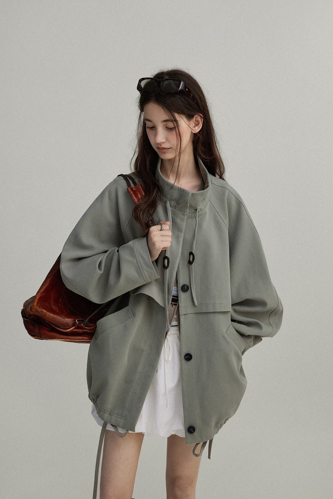 挪威旷野 /复古短风衣外套 / 斜纹肌理 - 女装休闲/机能外套 - 其他材质 绿色