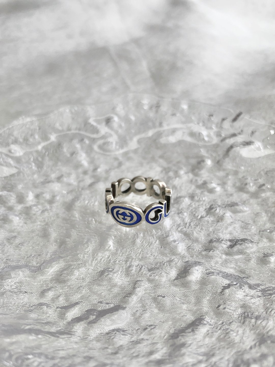 【VintageShop solo 日本直送中古包专卖店】GUCCI 古驰 戒指 蓝色 摇滚 925 16 号 vintage 古着 v8z6p4 - 戒指 - 纯银 蓝色