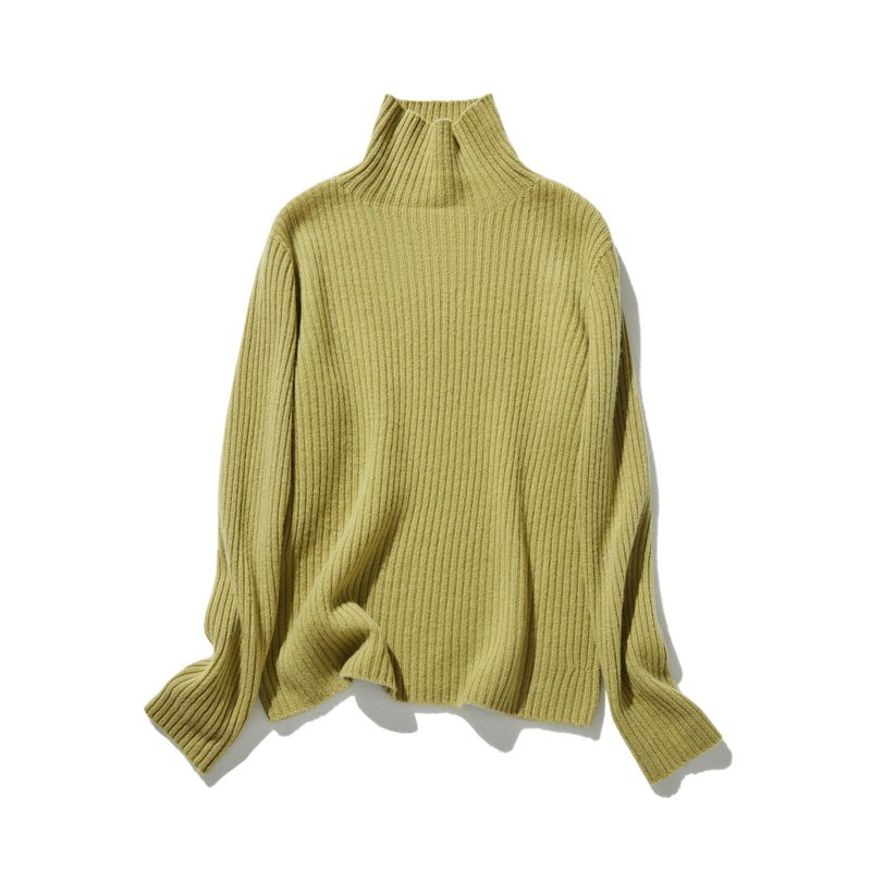 简约却富含表情的单品 羊毛针织 高领套头衫 萤光绿 241208-4 - 女装针织衫/毛衣 - 羊毛 