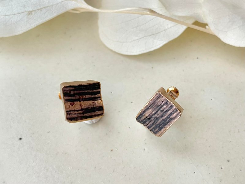 有田烧 金继 螺旋耳夹式耳环 深棕色 金色 传统工艺 No.364 - 耳环/耳夹 - 陶 金色