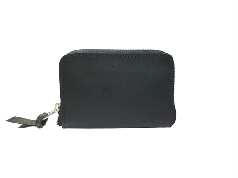 Bellows Card / Coin Purse Case Tuscan leather (Italian cowhide) - 名片夹/名片盒 - 真皮 黑色