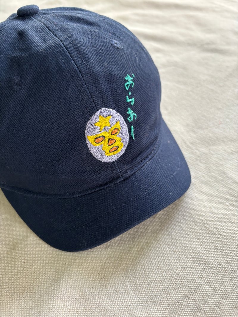 手缝日本摔角面具与状声词短檐帽  深蓝色小脸女生款 - 帽子 - 棉．麻 蓝色