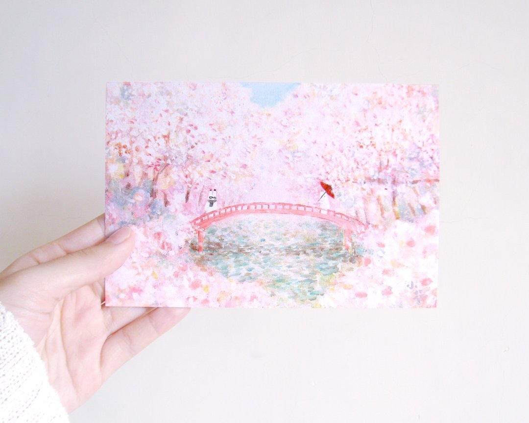 日系小兔子樱花插画卡片 明信片 - 卡片/明信片 - 纸 粉红色