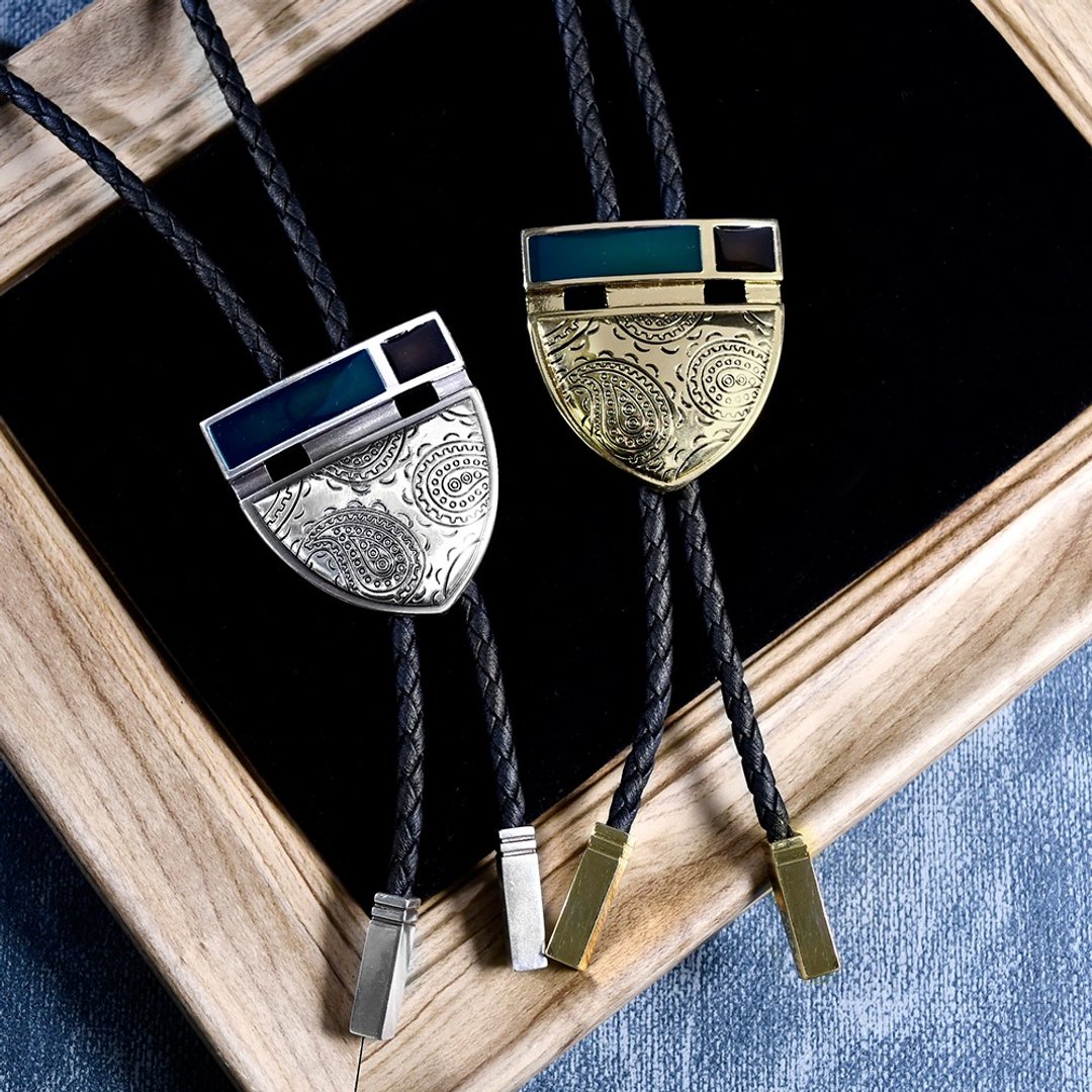 Paisley 佩斯利 保罗领带 Bolo Tie 皮革项链 皮绳领带 长项链 - 领带/领带夹 - 人造皮革 银色