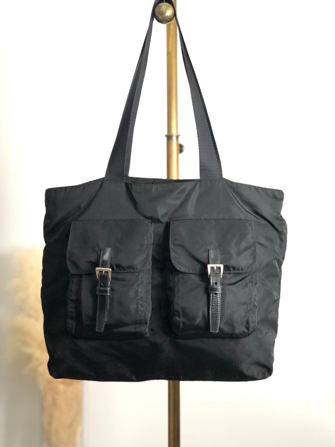 【 日本直送 名牌中古包 】PRADA 普拉达 手提包 黑色 尼龙 双口袋 托特包 B10311 vintage stpedt - 手提包/手提袋 - 尼龙 黑色