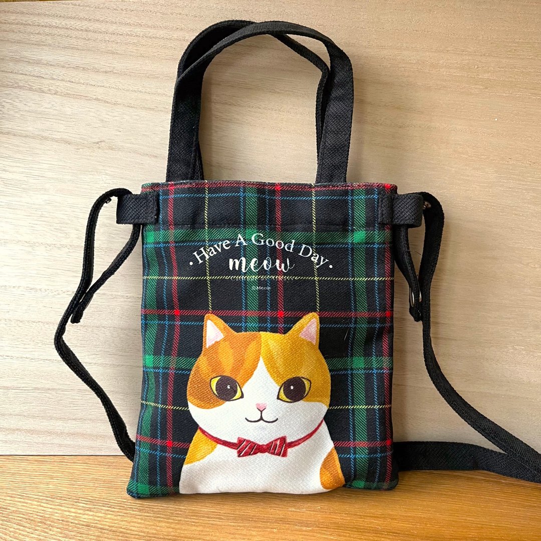 Meow 英式格子猫猫电话可手挽斜孭小袋 - 侧背包/斜挎包 - 其他材质 黑色