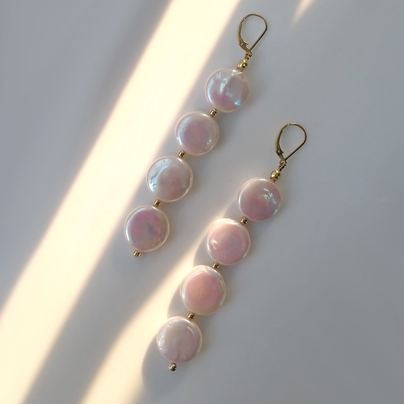 Chill Day-美国14K包金纯银配淡水珍珠耳环 - 耳环/耳夹 - 珍珠 白色