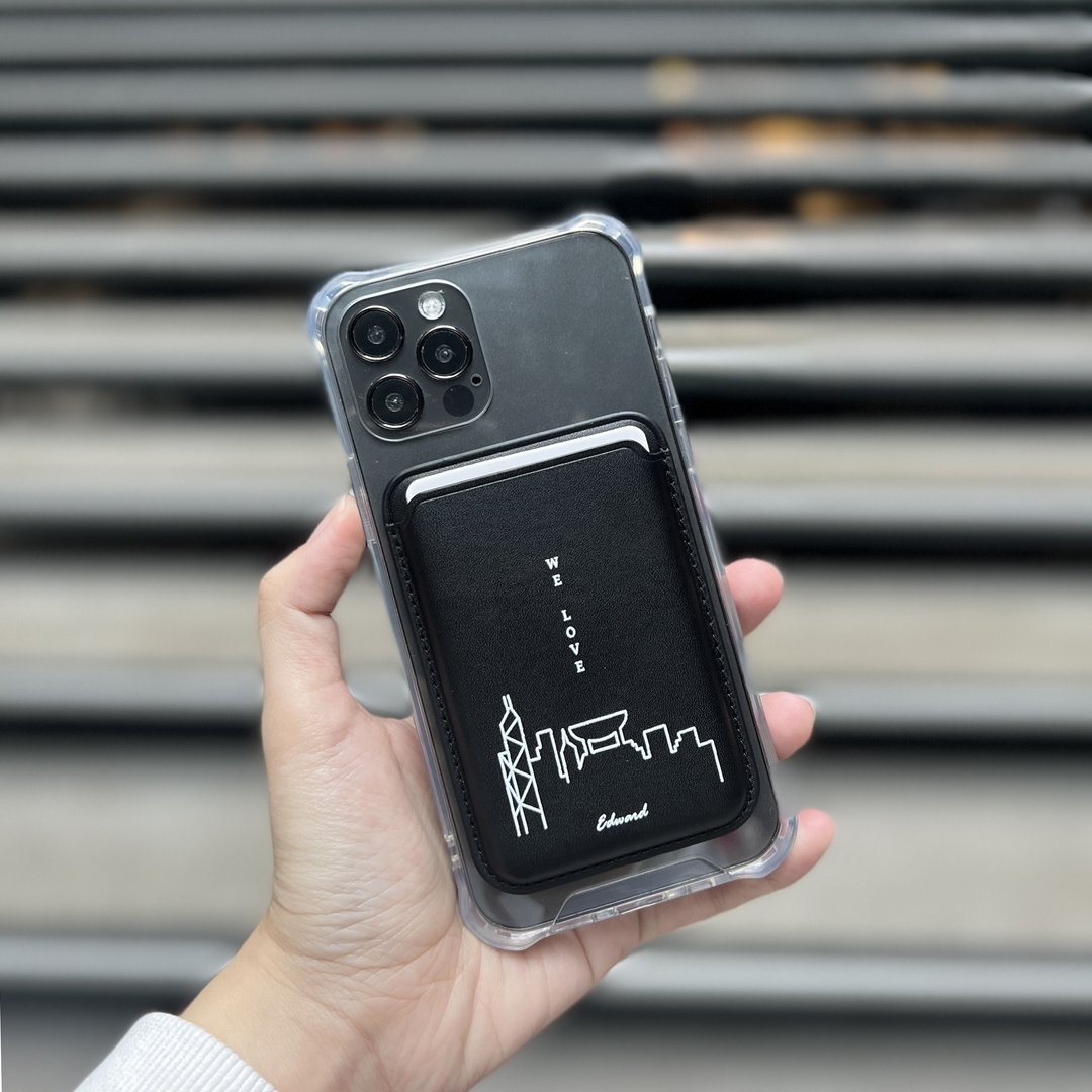 【定制化】【香港夜景(自订名字)】iPhone吸磁卡套(附送手机壳) - 手机壳/手机套 - 人造皮革 咖啡色