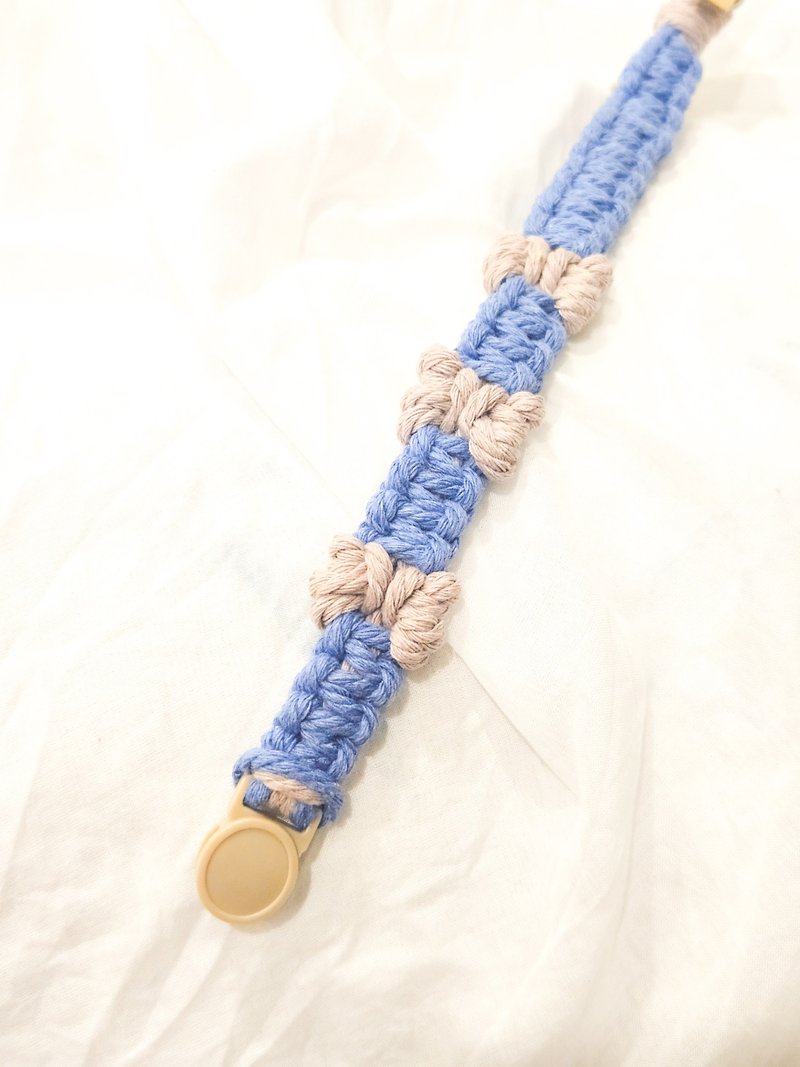 手工猫项圈，蝴蝶结图案，蓝灰色 - 项圈/牵绳 - 其他材质 多色