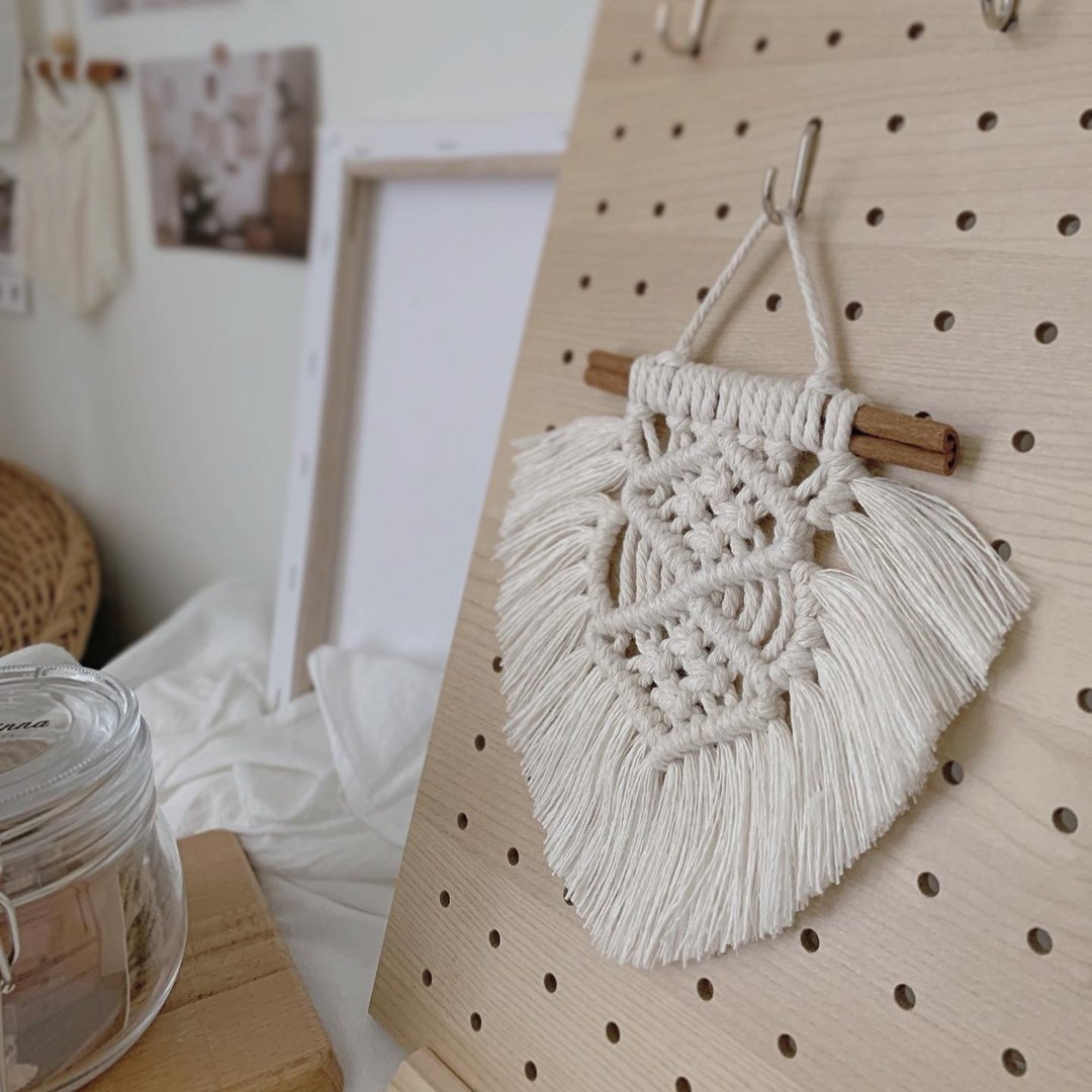 Macrame 肉桂卷 波希米亚 编织 双菱流苏 小型挂饰 - 摆饰 - 棉 白色