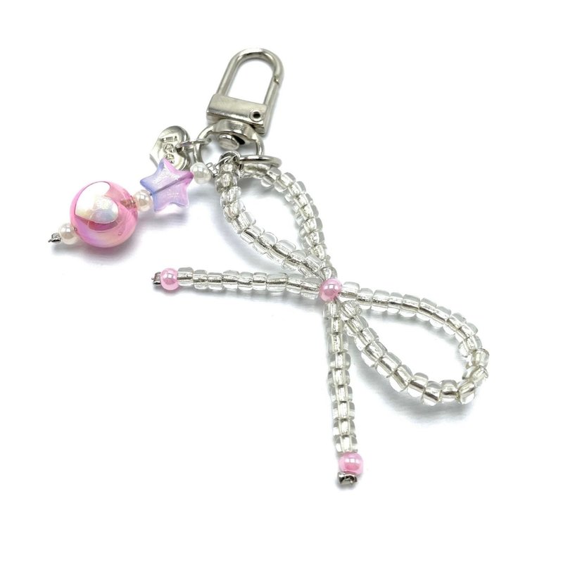 JCC 银色小蝴蝶结挂饰 - 钥匙链/钥匙包 - 玻璃 粉红色