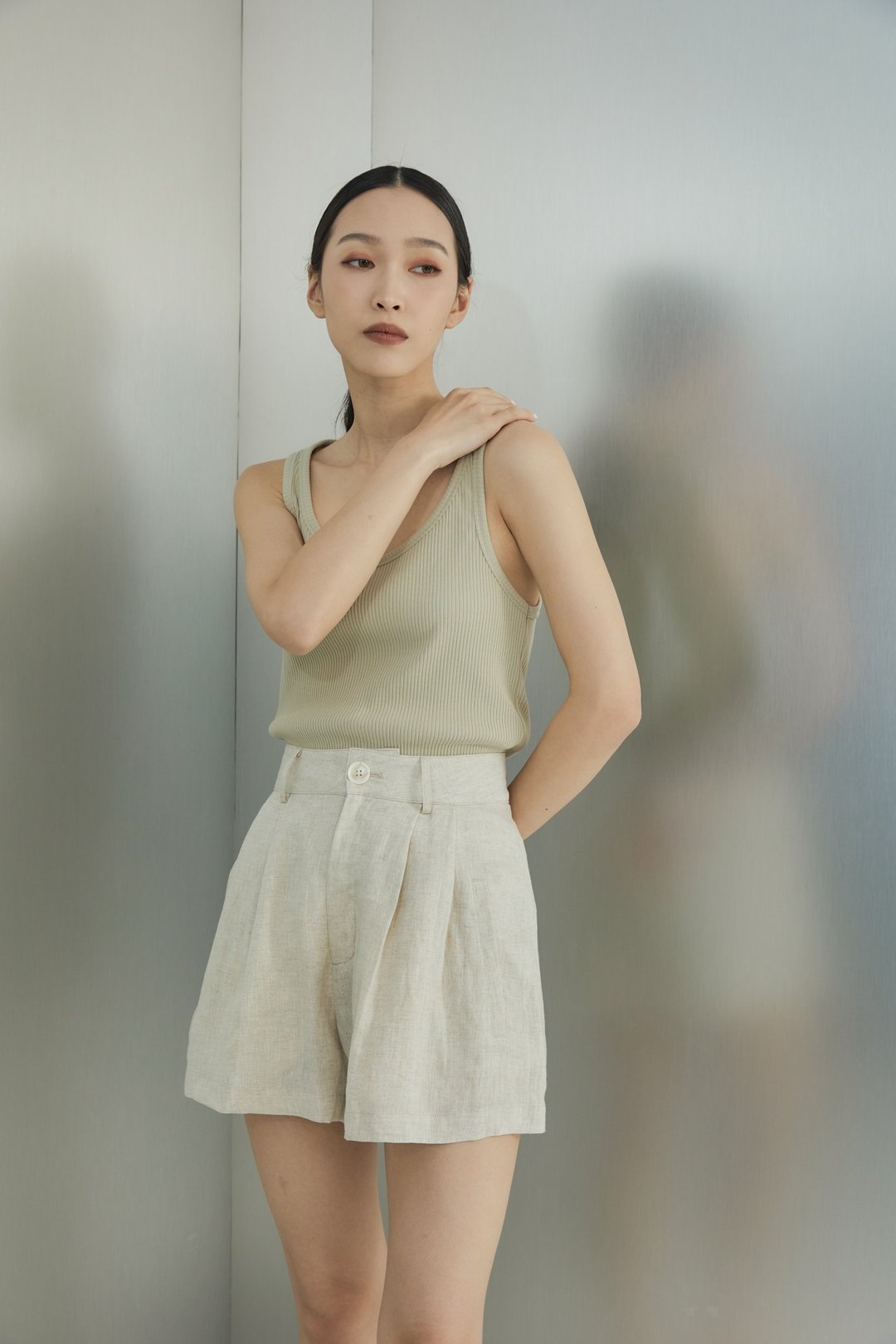 罗纹硬挺背心 浅绿 - 女装背心 - 棉 绿色