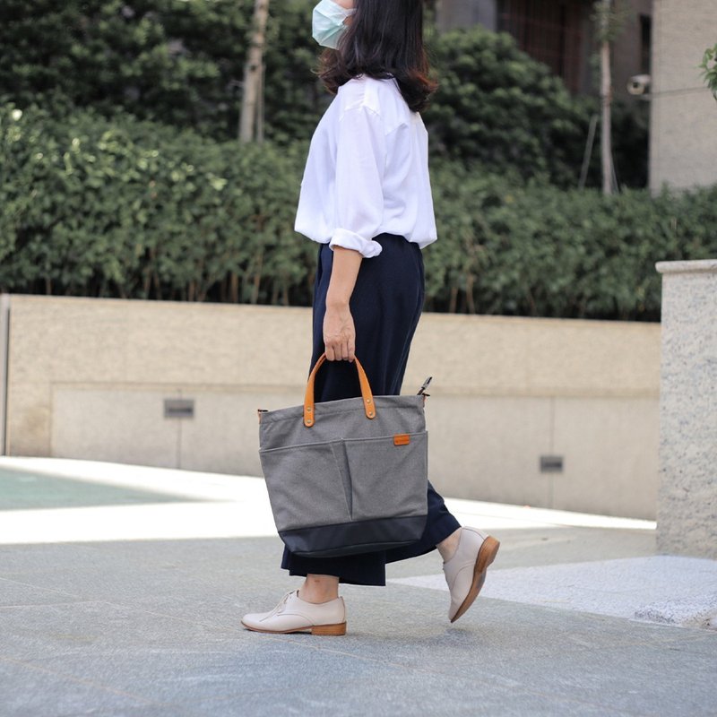 口袋托特包 /侧背包 /大容 /多夹层 - 侧背包/斜挎包 - 真皮 