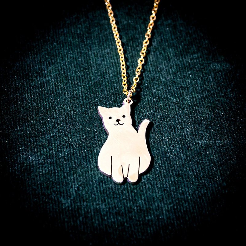 猫咪造型坠饰 - 项链 - 铜/黄铜 银色