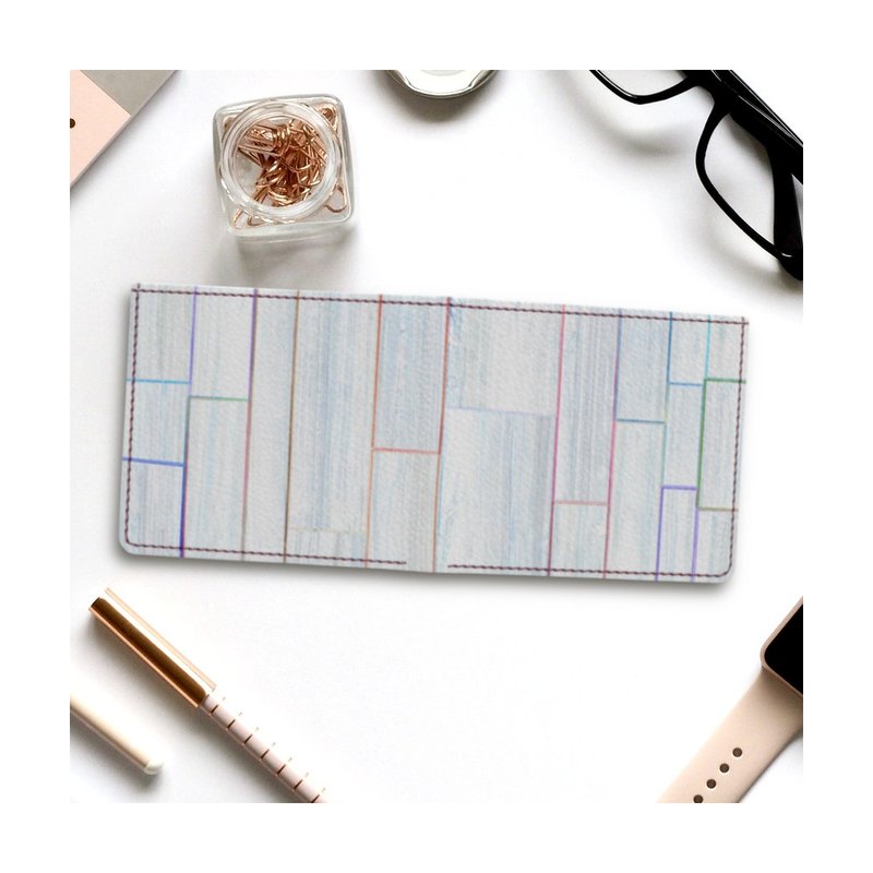 色彩缤纷鲜艳的线条粉彩木纹 对折钱包 真皮 - 皮夹/钱包 - 真皮 多色