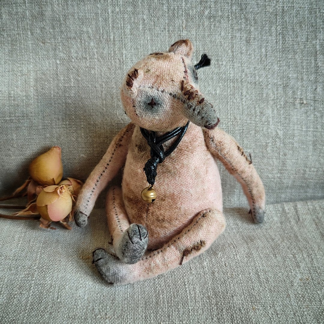 Ooak teddy bear vintage style, stuffed animal. Pink teddy bear. Handmade bear. - 玩偶/公仔 - 棉 粉红色