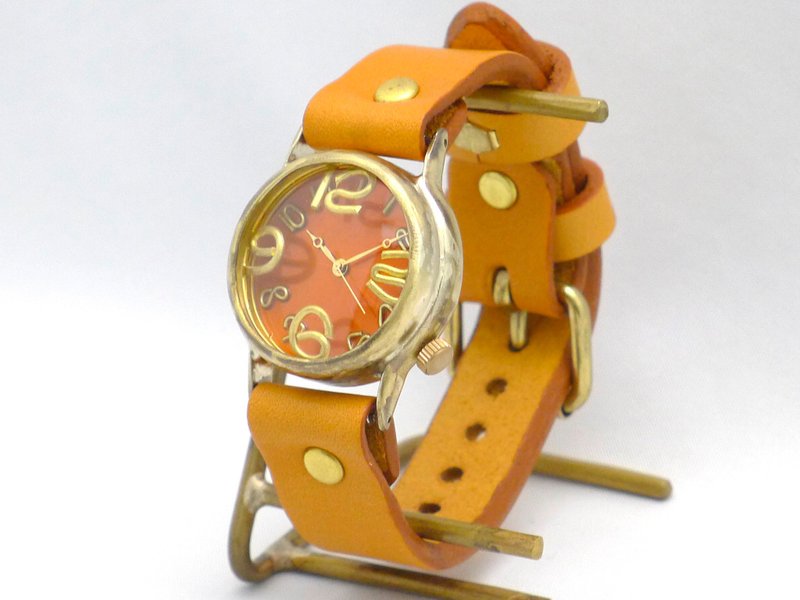 Handmade Watch On Time-B OR (Orange) Dial Mens Brass (214B OR) - 男表/中性表 - 铜/黄铜 橘色