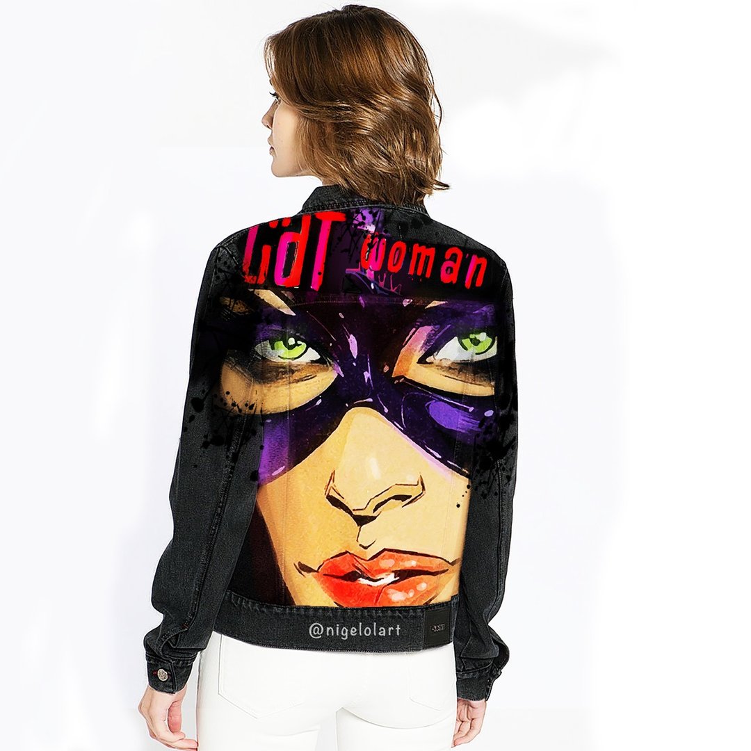 Painted Denim Jacket Handmade Custom dc comics Catwoman Gift - 女装休闲/机能外套 - 棉．麻 多色
