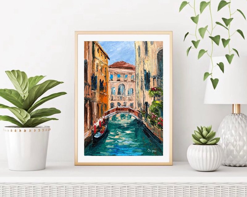 Original Italy Oil Painting On Canvas Cityscape Venice Landscape Impasto Art - 墙贴/壁贴 - 棉．麻 多色