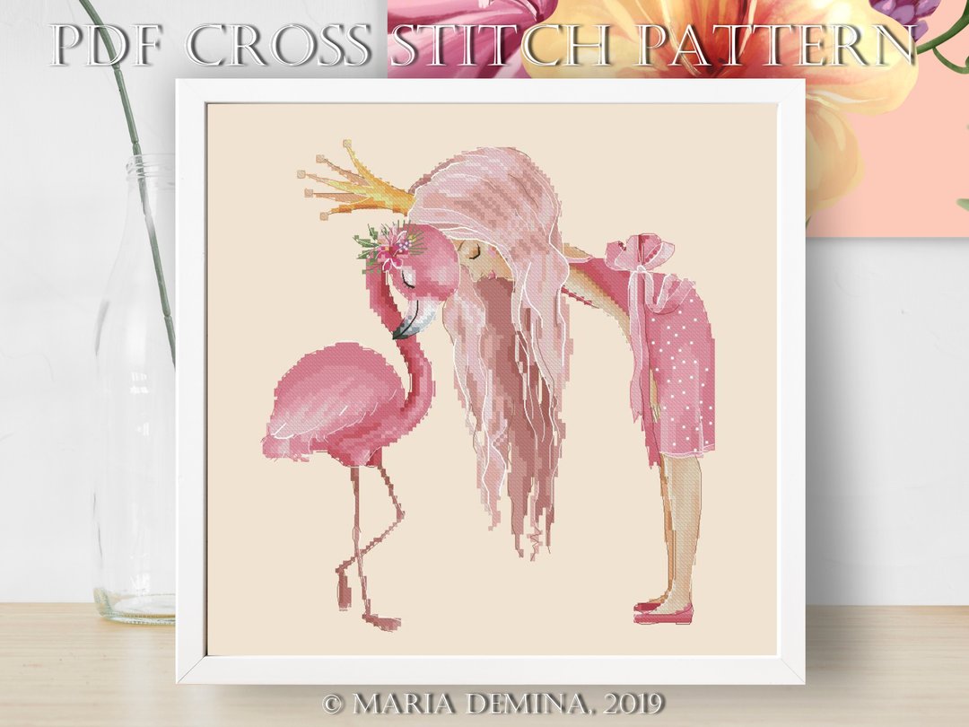 The Girl And Flamingo III PDF cross stitch pattern 火烈鸟 美丽的女孩 十字绣 - 手工艺教程/工具书 - 其他材质 