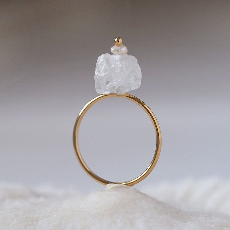 原始水晶 x 淡水珍珠 | 14kgf环|四月诞生石 - 短暂的韧性 - 戒指 - 水晶 透明