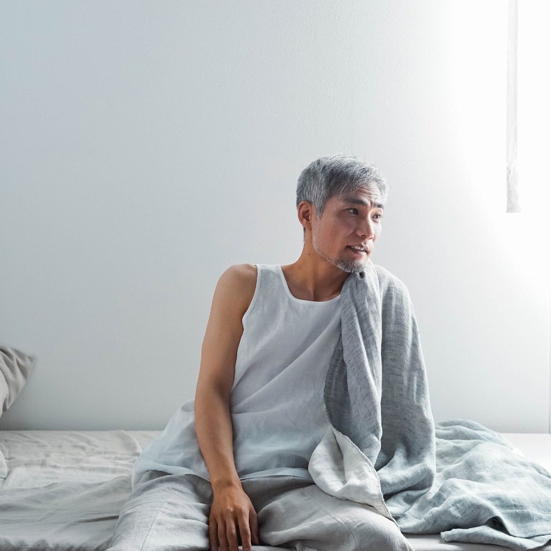 wafu [Linen tank top] To those who aim for comfort that can not go back anymore Sensitive skin Men's Linen tank / white p016e-wht1 - 男士内衣裤 - 棉．麻 白色