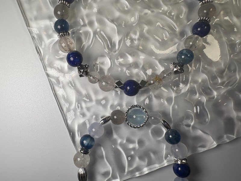 海之月情侣款蓝色系水晶手链 - 手链/手环 - 水晶 蓝色