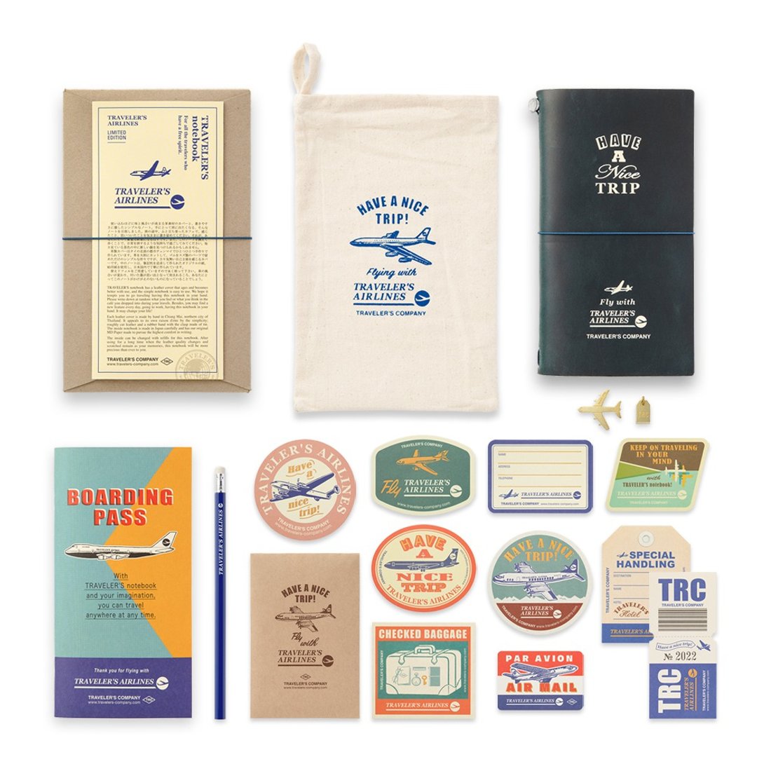【日本同步发售】Traveler's Notebook 限量版文具组 航空 - 笔记本/手帐 - 真皮 咖啡色