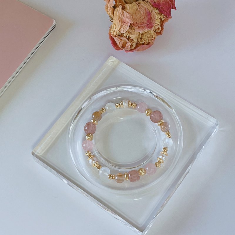 白桃甜茶丨草莓晶+粉晶丨桃花人缘 修复情感丨定制化水晶手链 - 手链/手环 - 水晶 粉红色