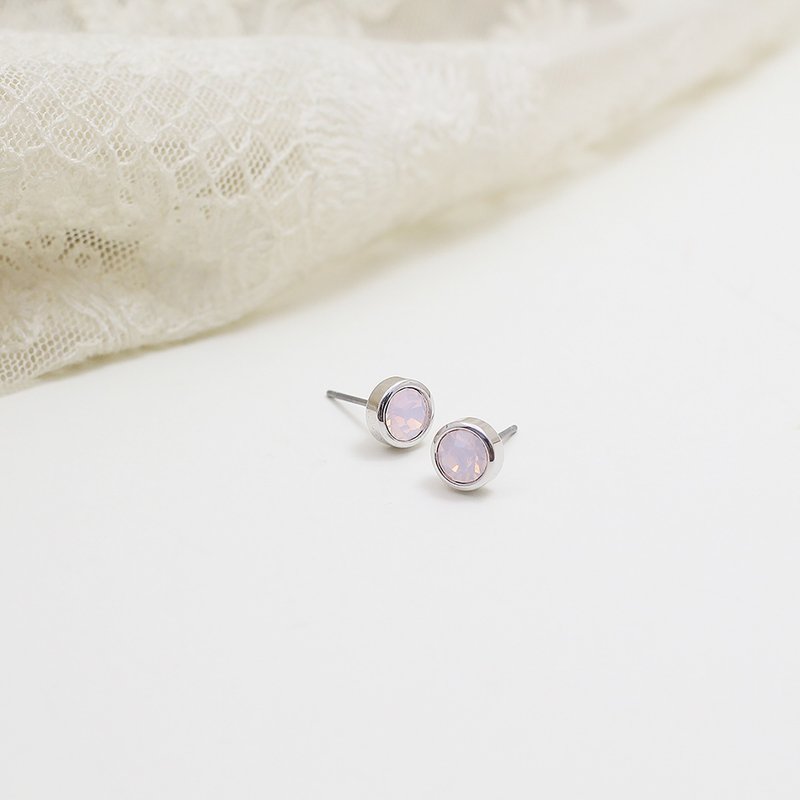 Milkpink Circle Swarovski element Stud Earrings, Circle Earrings,Circle - 耳环/耳夹 - 其他材质 粉红色