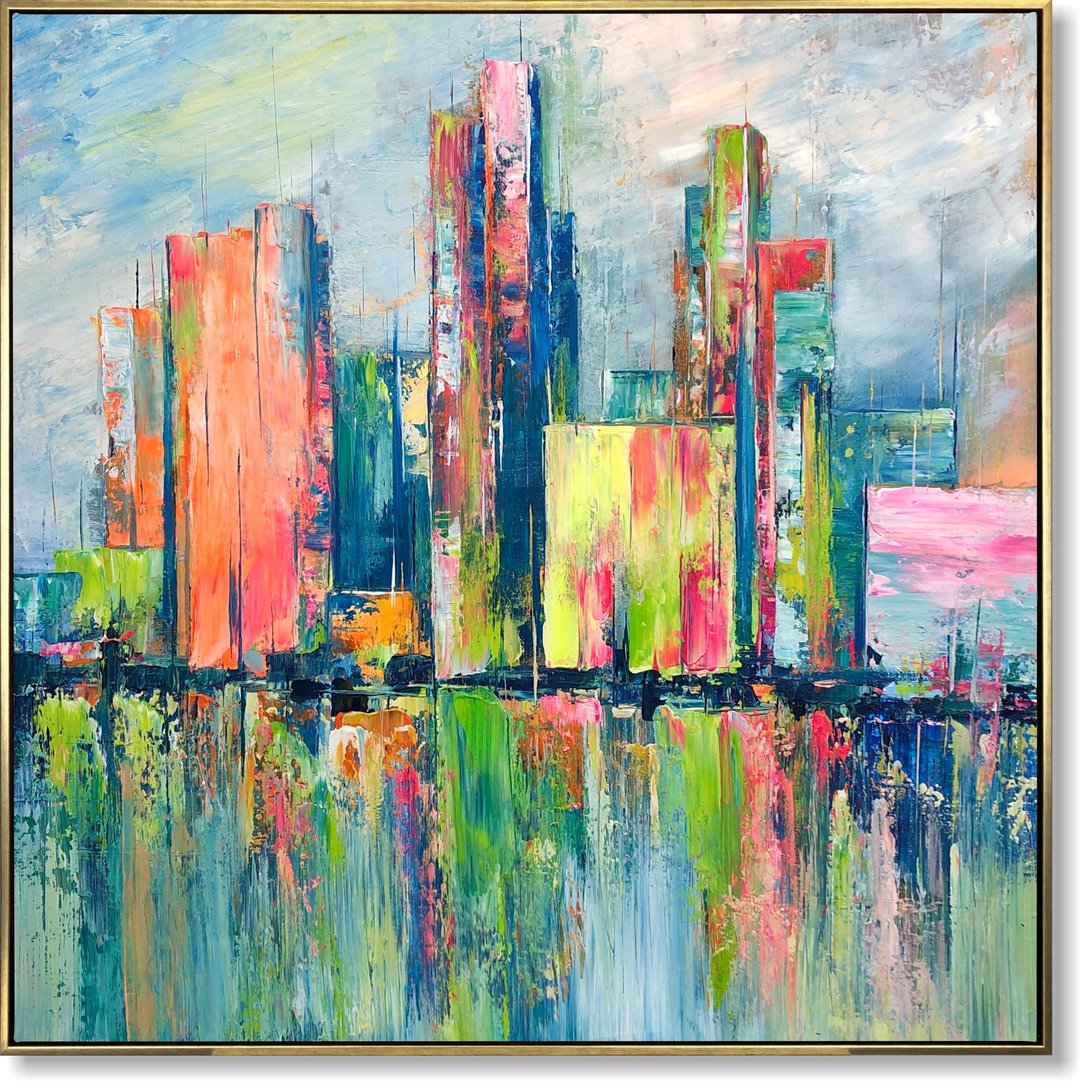 彩色城市风景画抽像天际线墙艺术现代城市艺术品 - 墙贴/壁贴 - 压克力 多色
