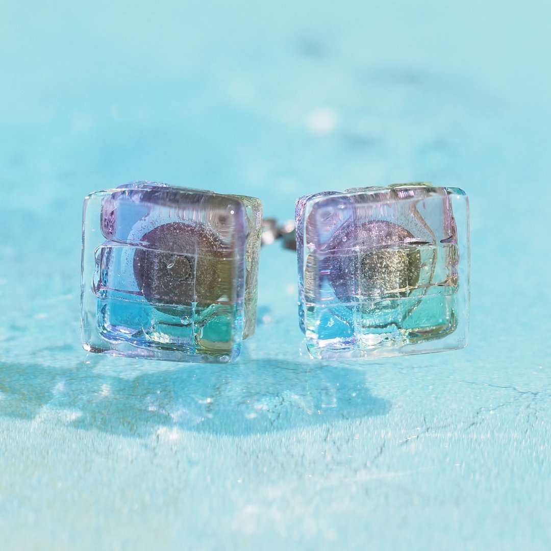 [Rainbow] Thank you glass (thank you [Sakurako]) Titanium earrings/ Clip-On[You can choose metal fittings] [Made-to-order] - 耳环/耳夹 - 玻璃 粉红色