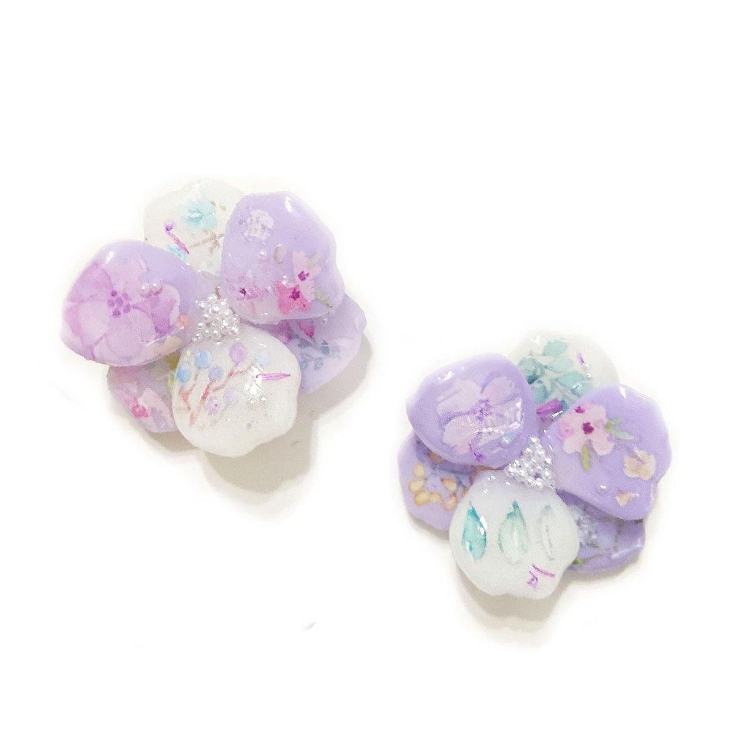 日本树脂紫色碎花耳环(可改夹) - 耳环/耳夹 - 树脂 紫色