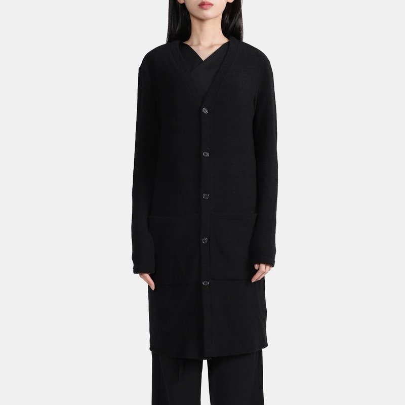 V领长针织衫 - 女装针织衫/毛衣 - 棉．麻 黑色