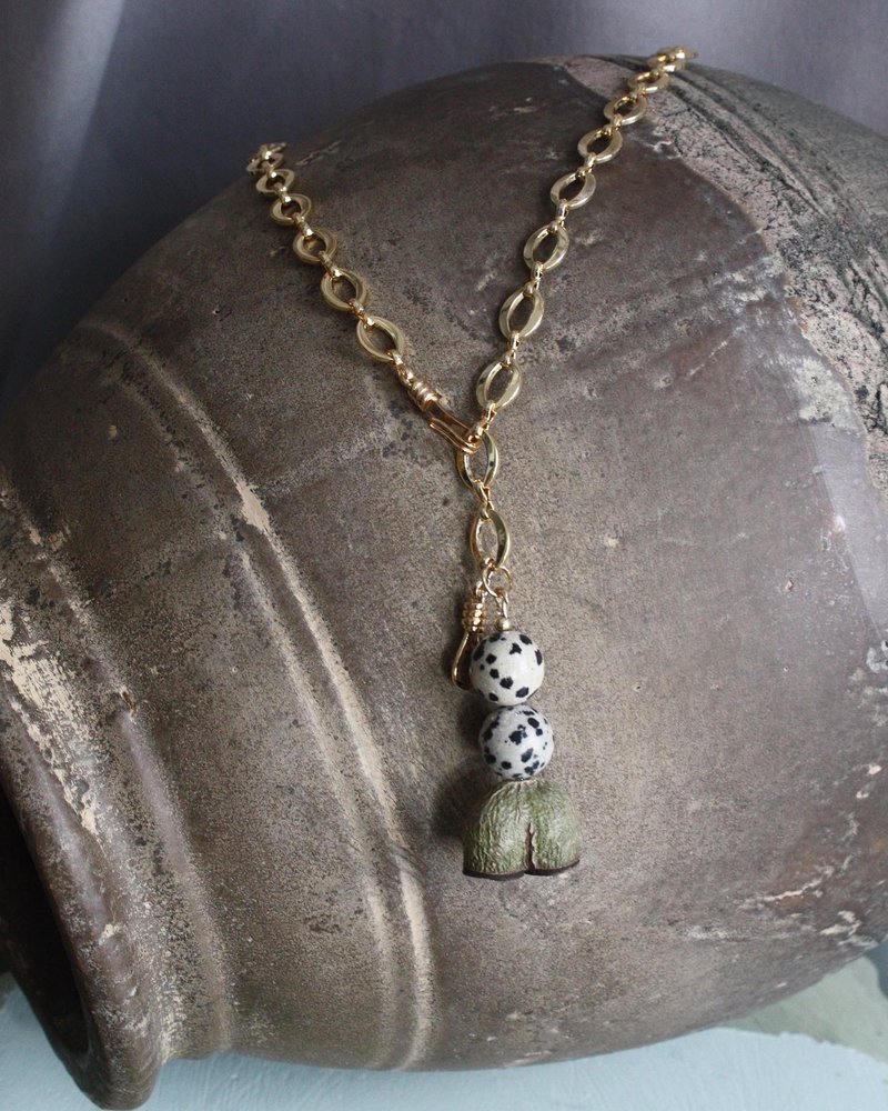 包邮 | 环保概念 | 14k | 艺术风 | 连体干果颈链 - 项链 - 环保材料 金色