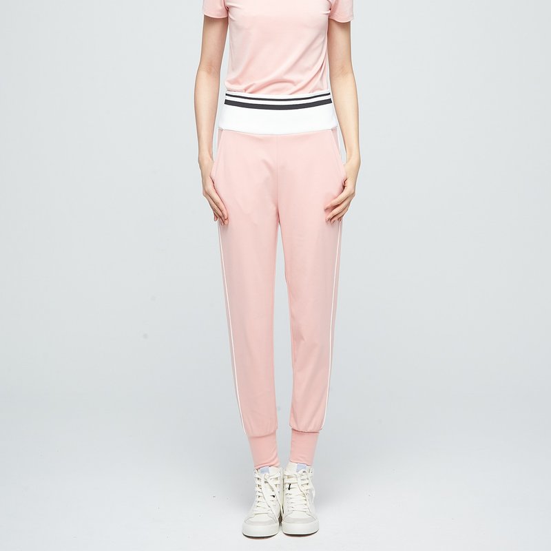 吸排罗纹高腰束口裤(女)-柔瑰粉 - 女装长裤 - 聚酯纤维 粉红色