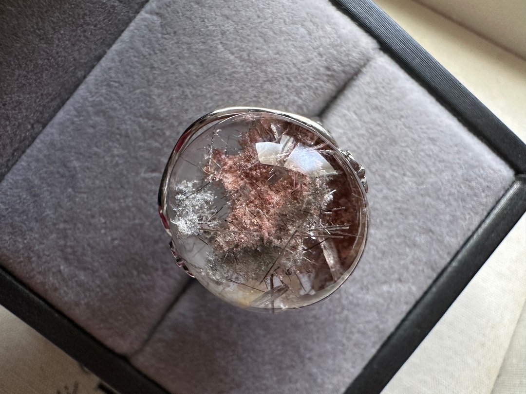 粉、灰幽灵串辉锑银发水晶 s 925银戒 - 戒指 - 水晶 