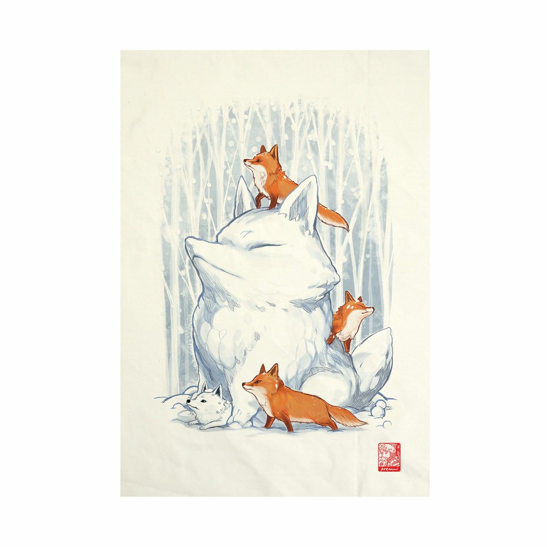 Snow fox Fabric Art  Canvas No frame - 其他 - 棉 白色