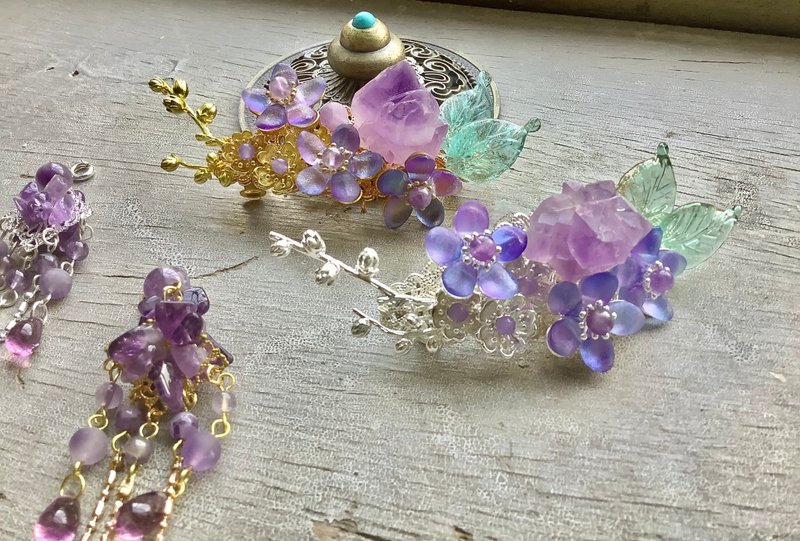 喵手作~晶花发夹 - 发饰 - 其他材质 紫色