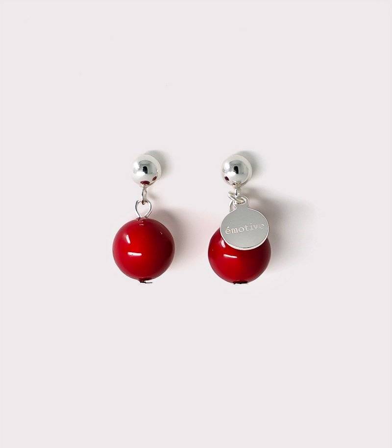 red pearl earring - 耳环/耳夹 - 珍珠 红色