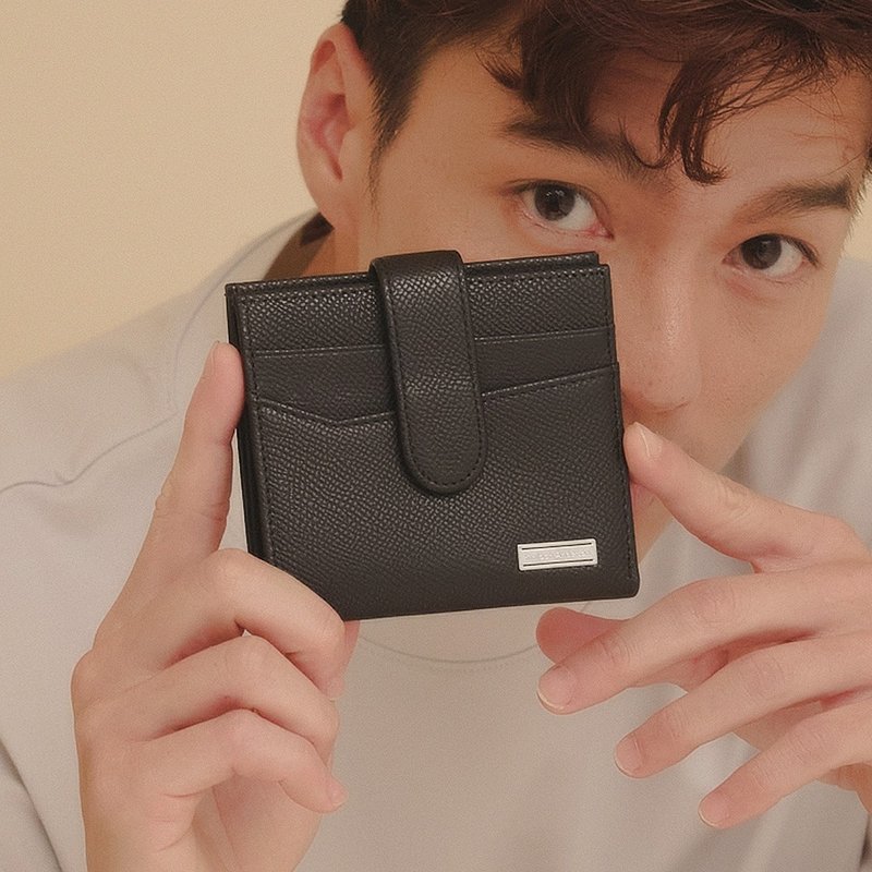 【金安德森】Beau斜切造型压扣短夹-碳石黑 - 皮夹/钱包 - 真皮 黑色