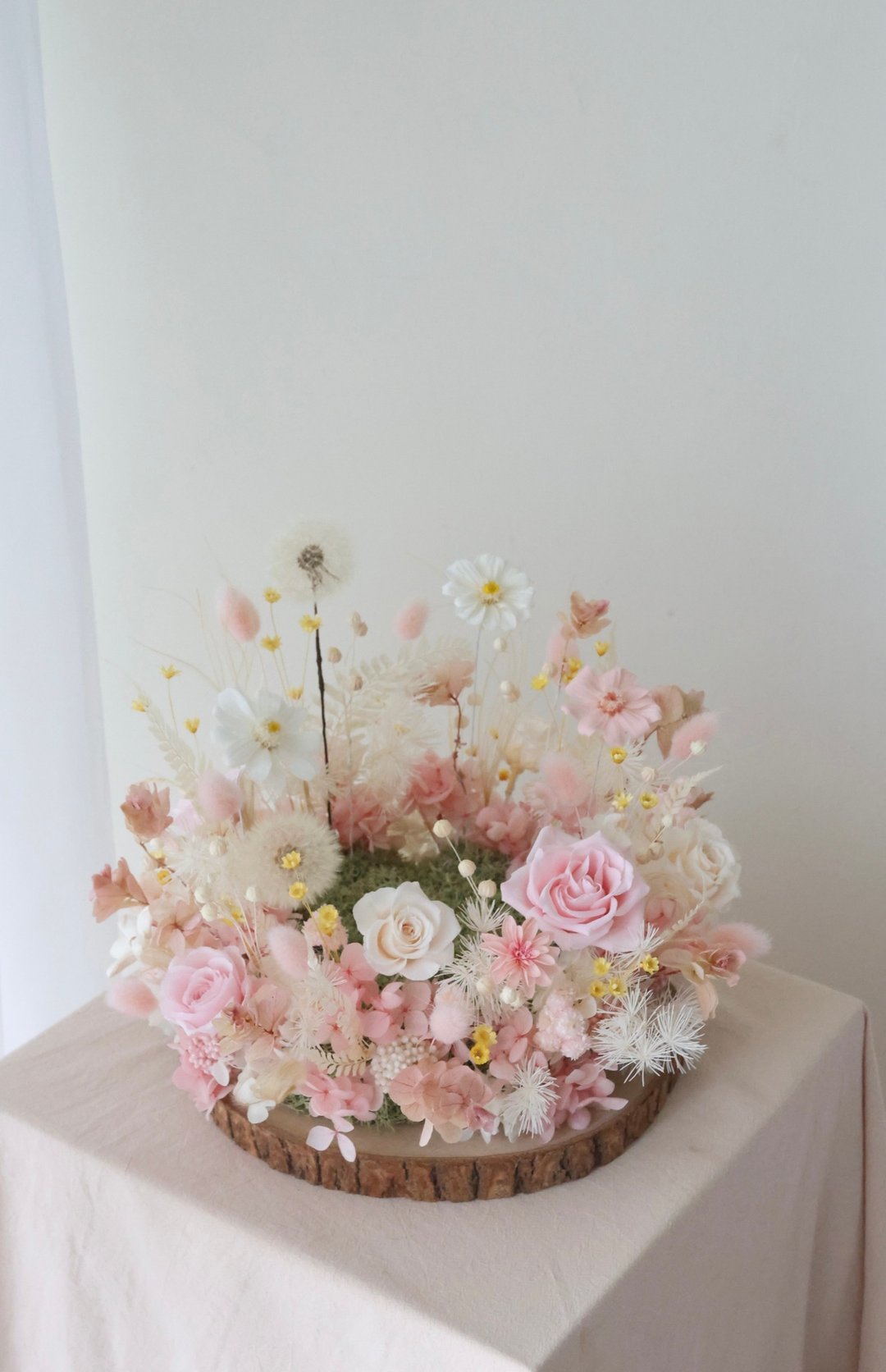 【设计款花盅】原木永生花花园 定制化永生花 骨灰罐 宠物骨灰花 - 干燥花/捧花 - 玻璃 黄色
