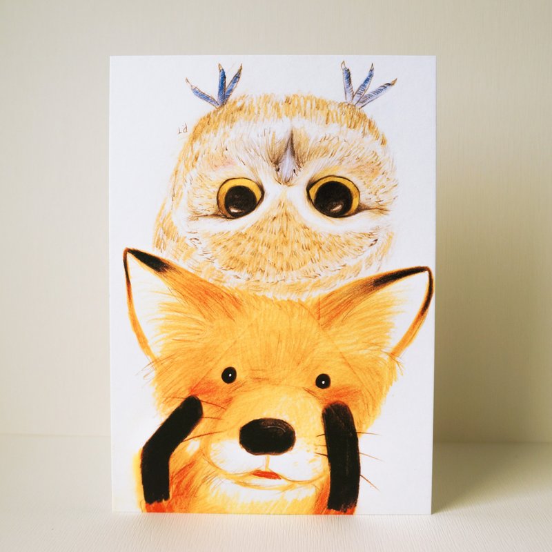 明信片 小狐狸与猫头鹰 - 卡片/明信片 - 纸 橘色