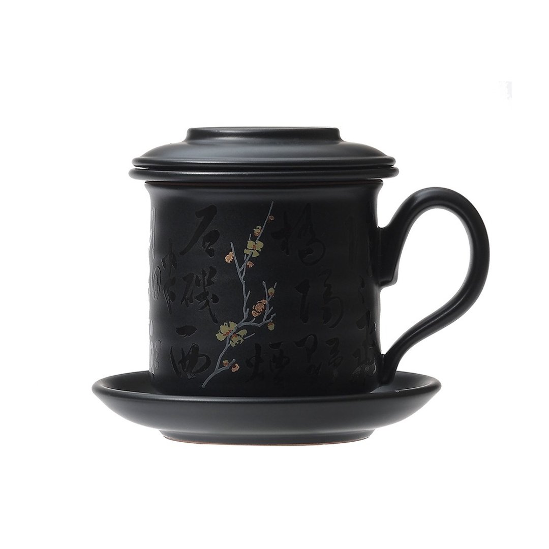 陶作坊│ 四季溥儒-冬梅同心杯 - 茶具/茶杯 - 陶 黑色